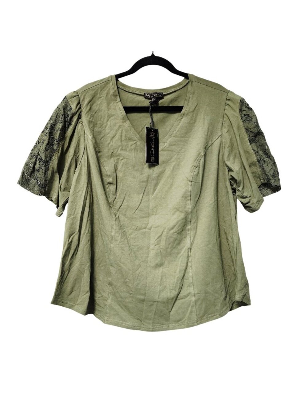 Dg2 Womens Green Top With Lace Sleeves 2X V-Neck 30th Anniversary Collection